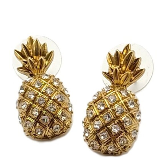 J. Crew Gold Tone Pave Rhinestone Pineapple Stud Earrings - Picture 1 of 11